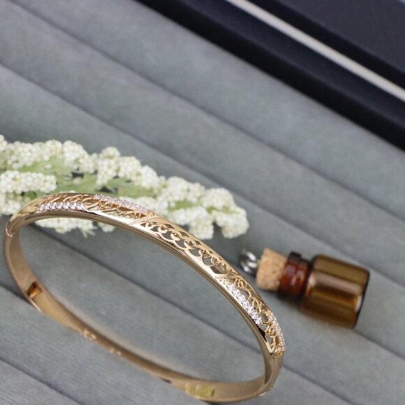 Rose Gold Bangle with Intricate Filigree and Crystal Detailing, XPBL0468 - Picture 1 of 10